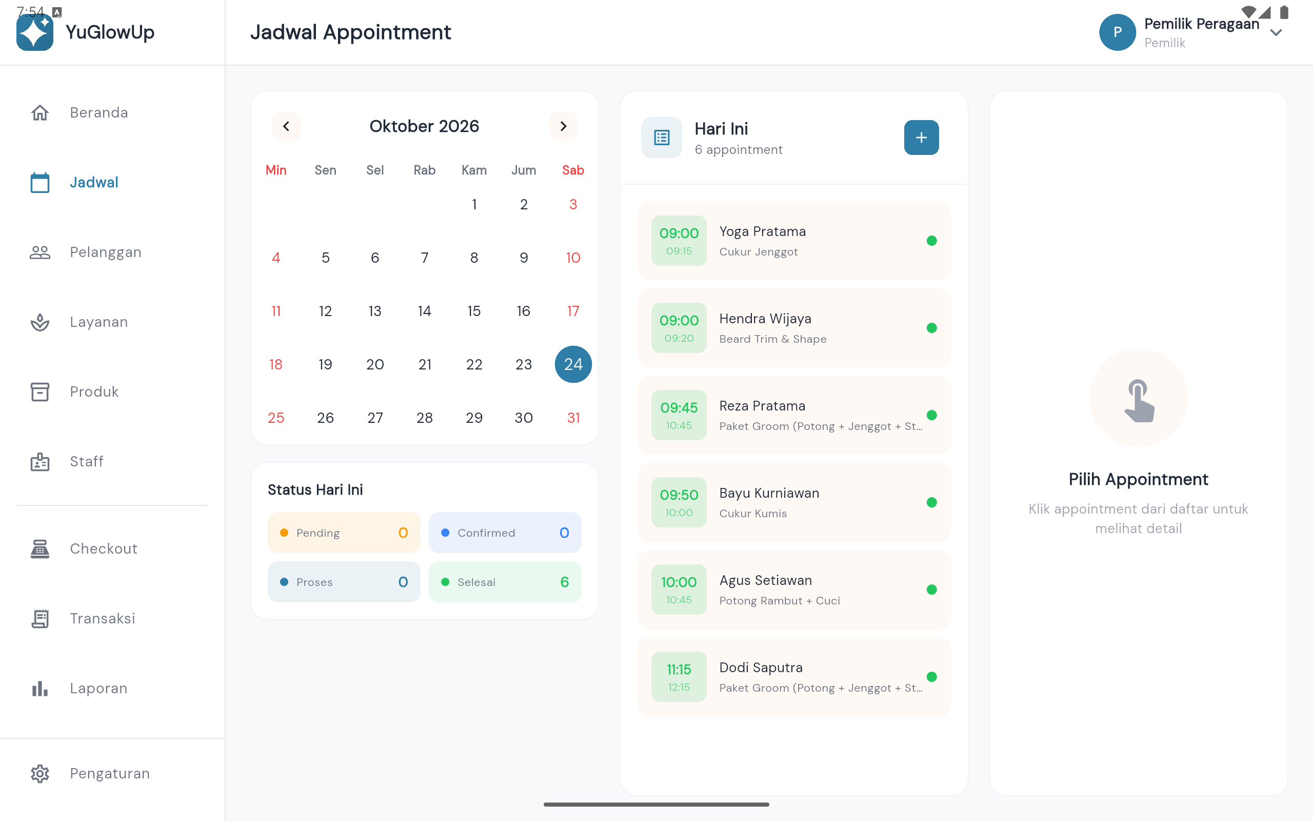 YuGlowUp tablet — jadwal